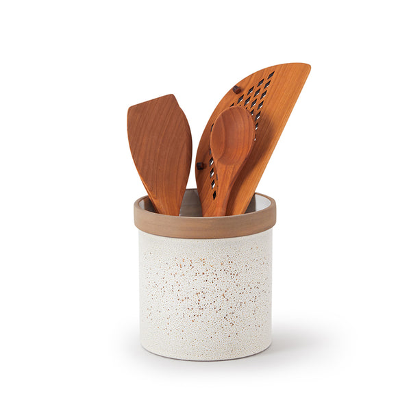 White & Brown Ceramic Kitchen Utensils Crock Holder – MyGift