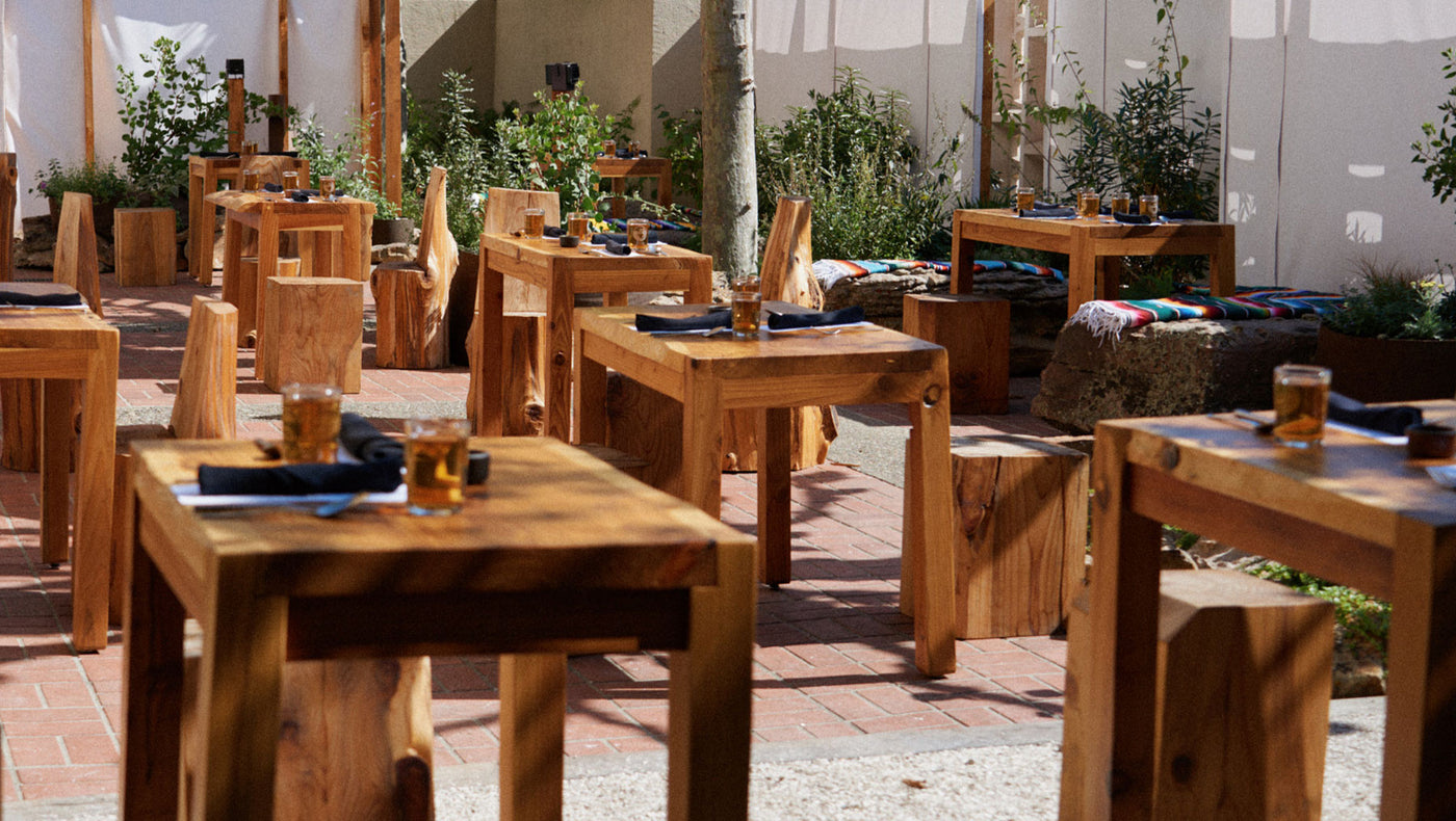 Reclaimed Wood Community Bar Restaurant High Top Table in Provincial