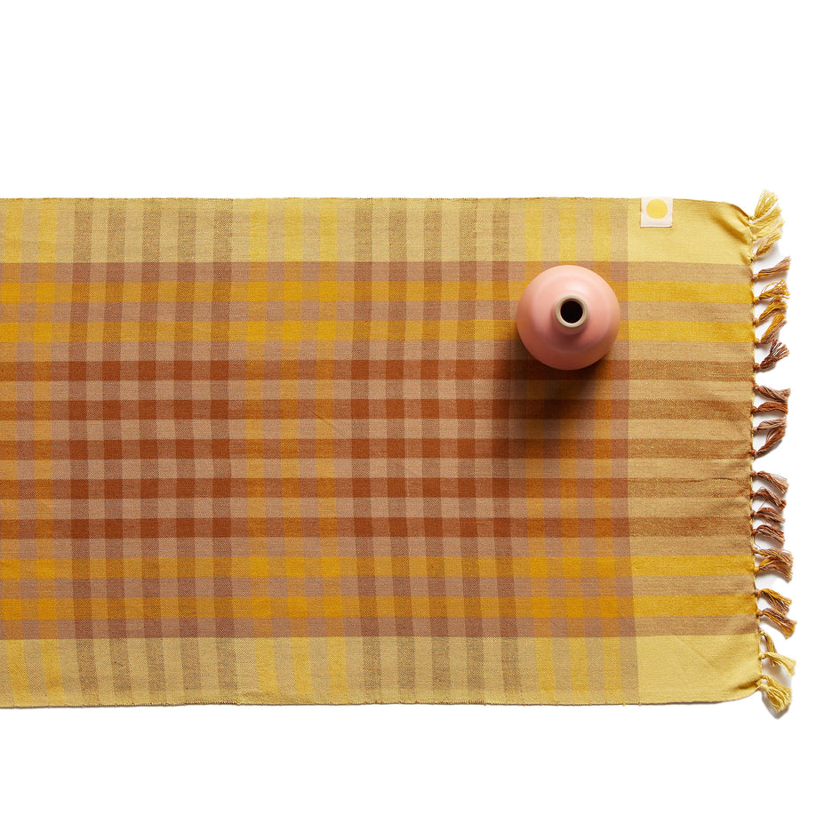 Covington Plaid Table Runner in Brown Butter Image 1