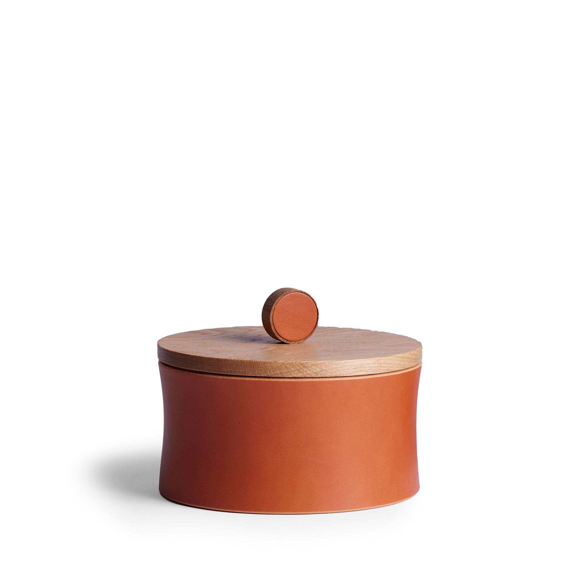 Circle Container in Oak and Tan Leather Zoom Image 1