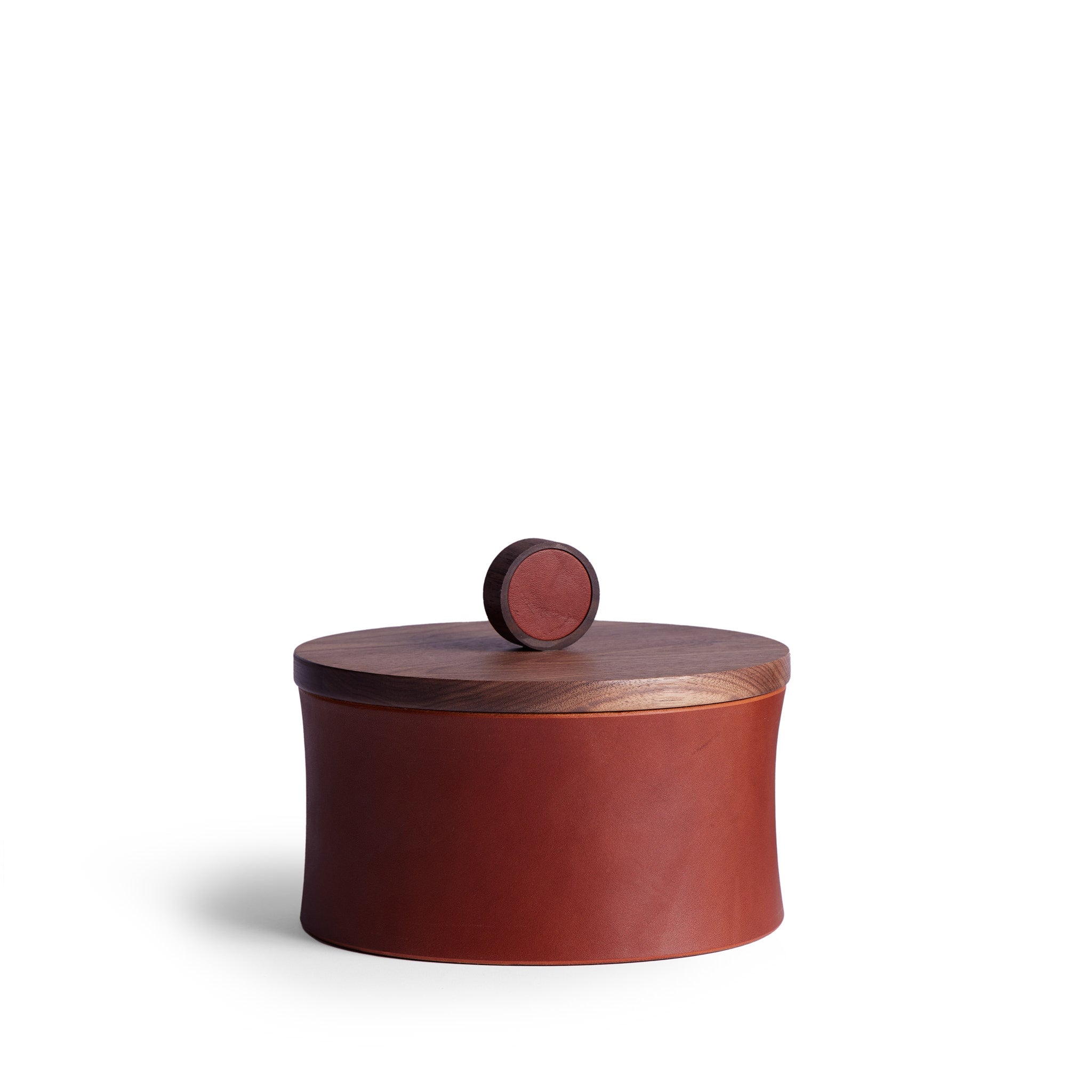 Circle Container in Walnut and Chestnut Leather Zoom Image 1