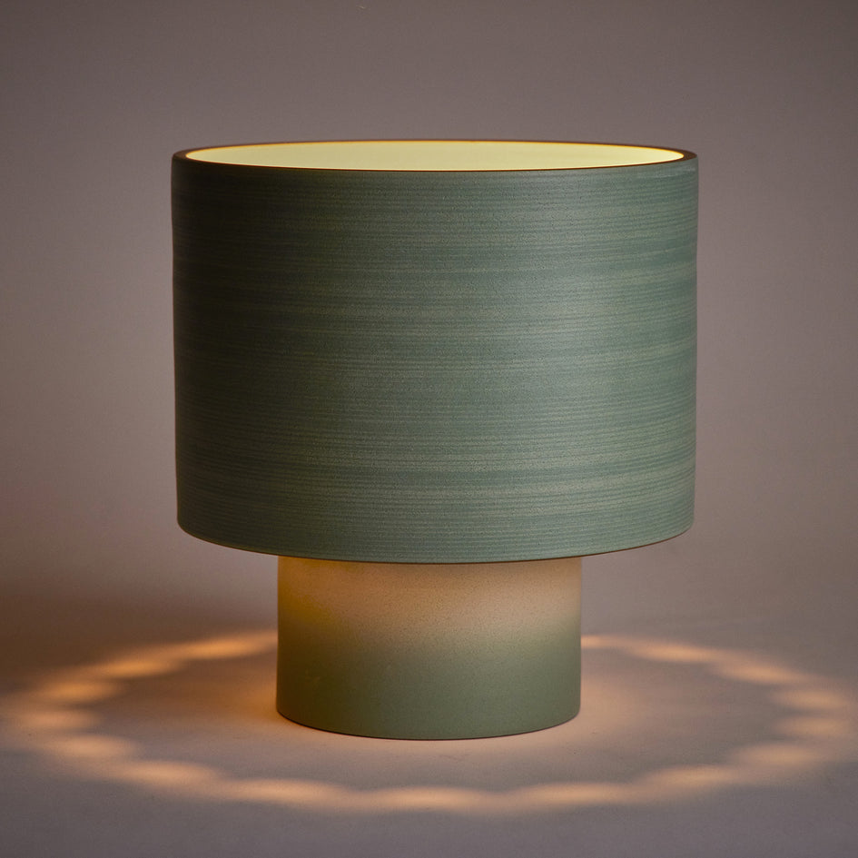 Stack Wide Table Lamp in Oat and Penny Green Image 3