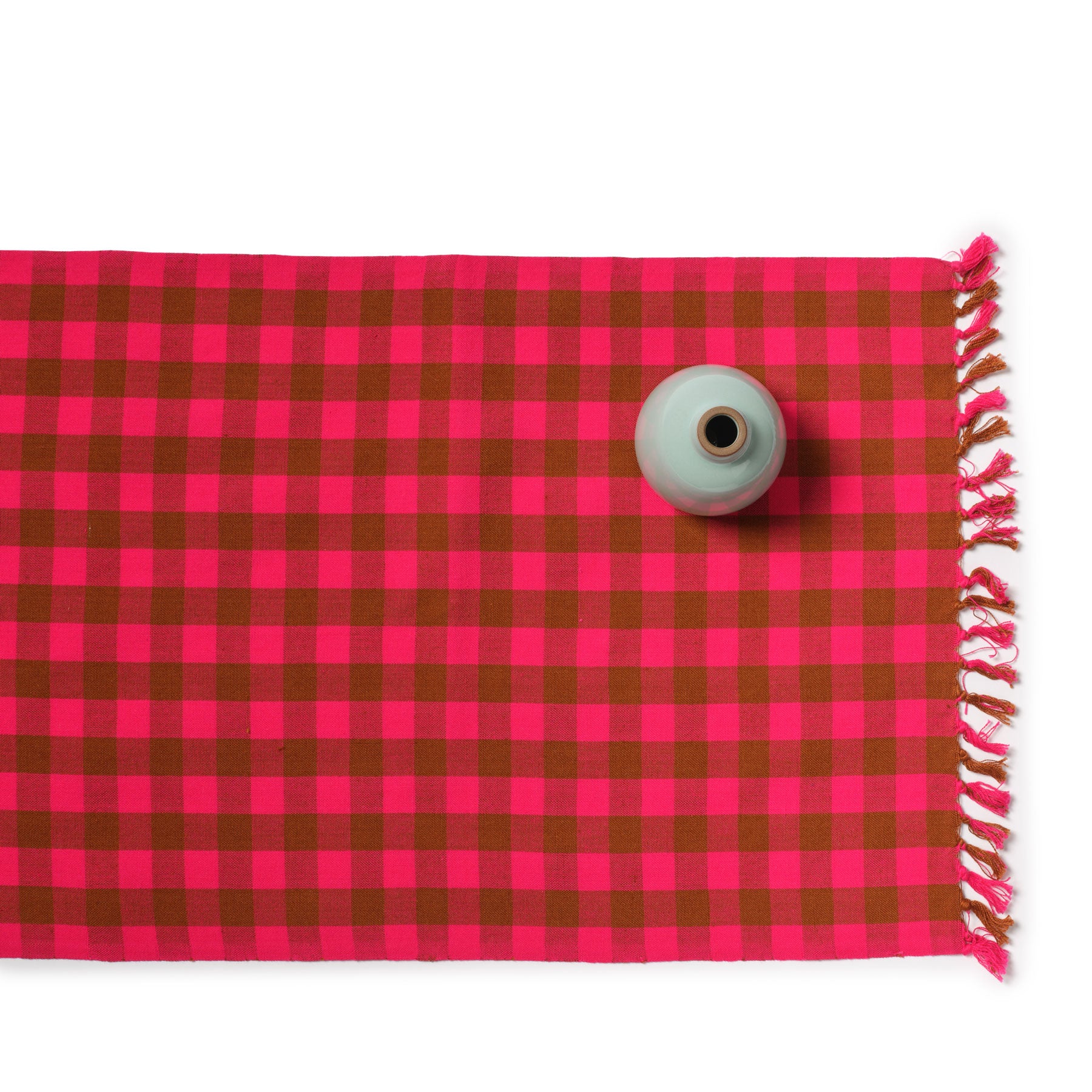 Big Gingham Table Runner in Pink Zoom Image 1