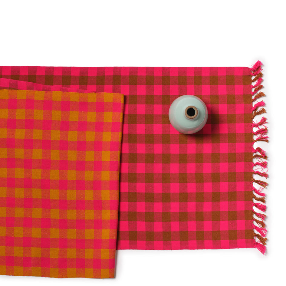 Big Gingham Table Runner in Pink Image 2